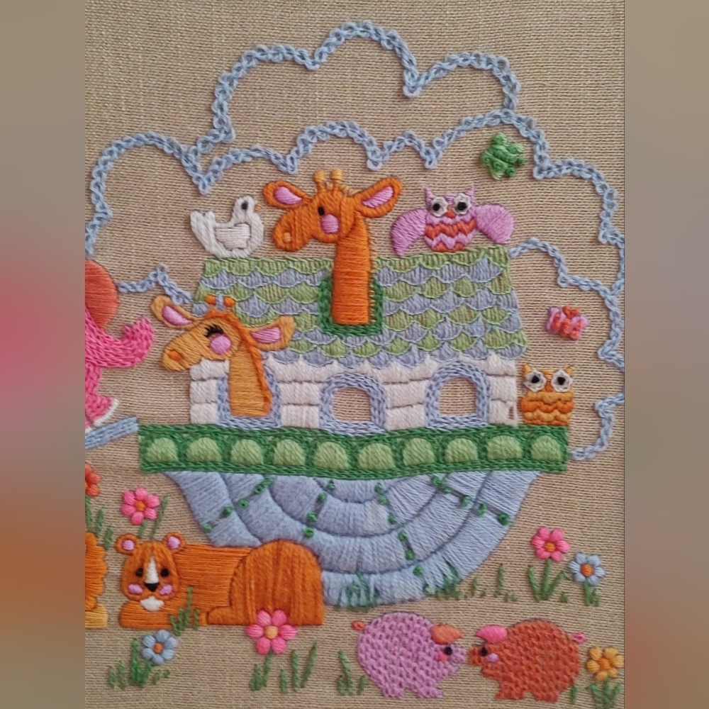 Colorful Embroidered Noah's Ark Wall Art - Picture 4 of 6